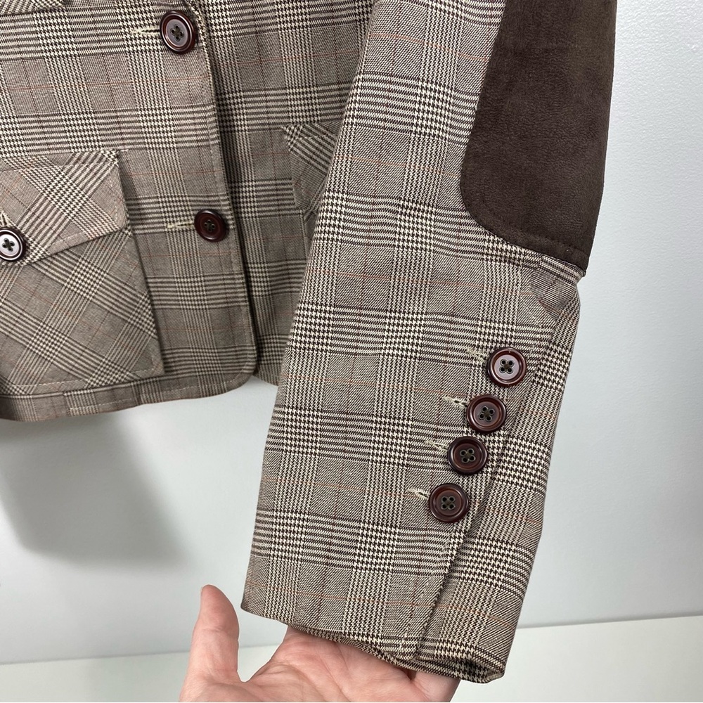 Mossimo Classic Chocolate Brown and Cream Glen Check Plaid Blazer Suit Jacket M - Picture 5 of 16